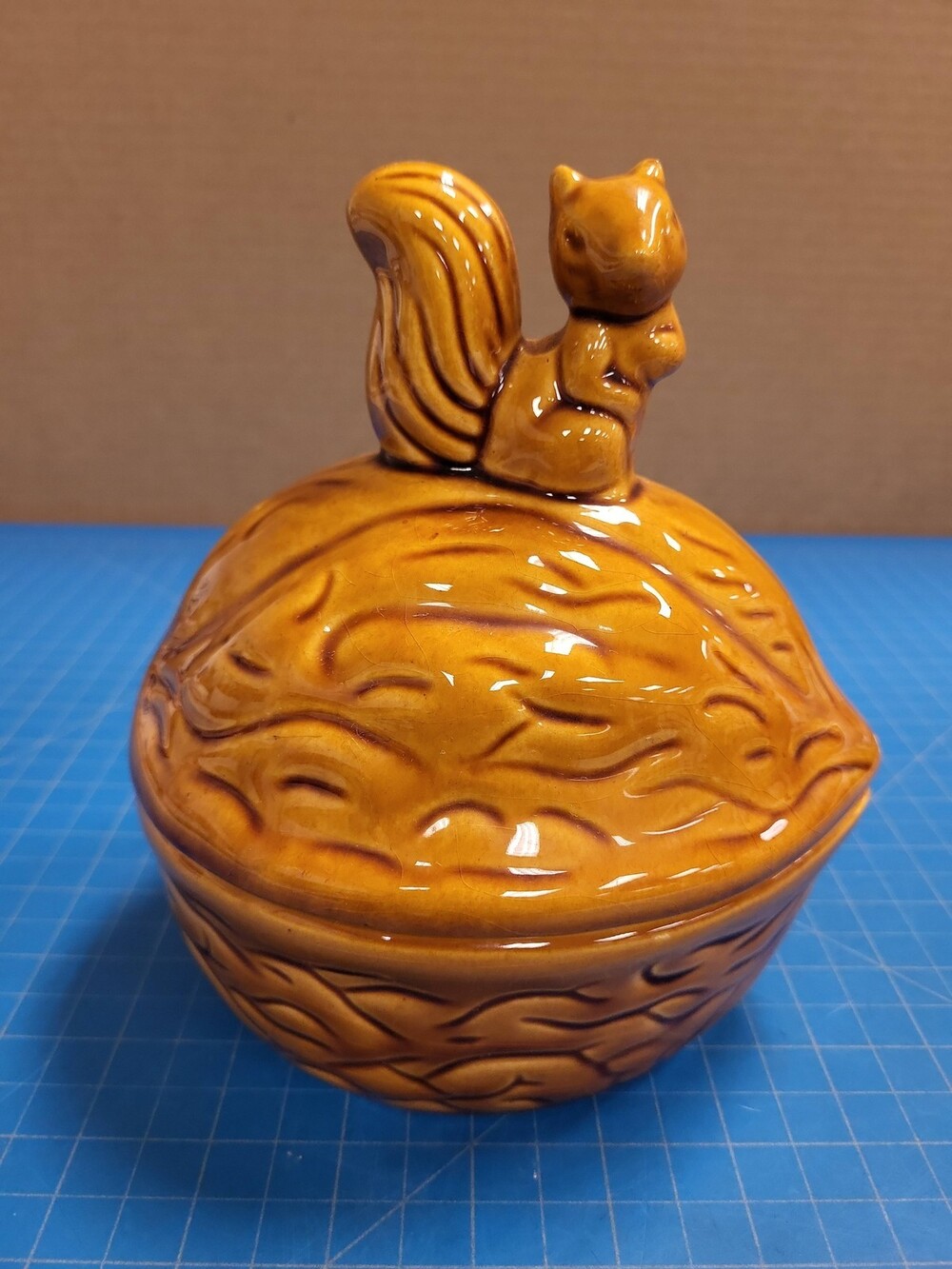 Vintage Ceramic Squirrel Nut Dish Trinket Box Taiwan Figurine Decor Container
